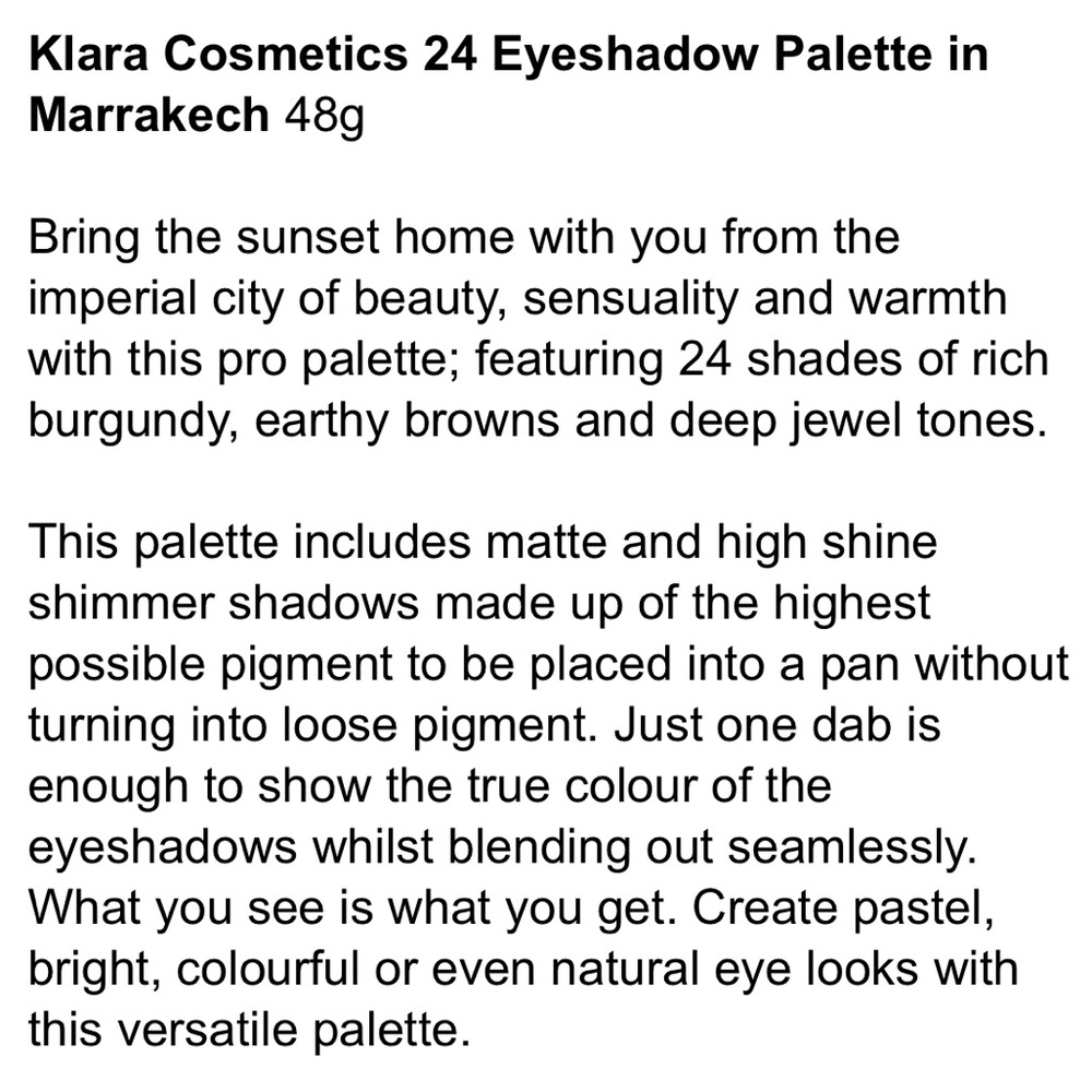 🆕 KLARA Cosmetics Marrakech 24 Eyeshadow Palette - Picture 4 of 4